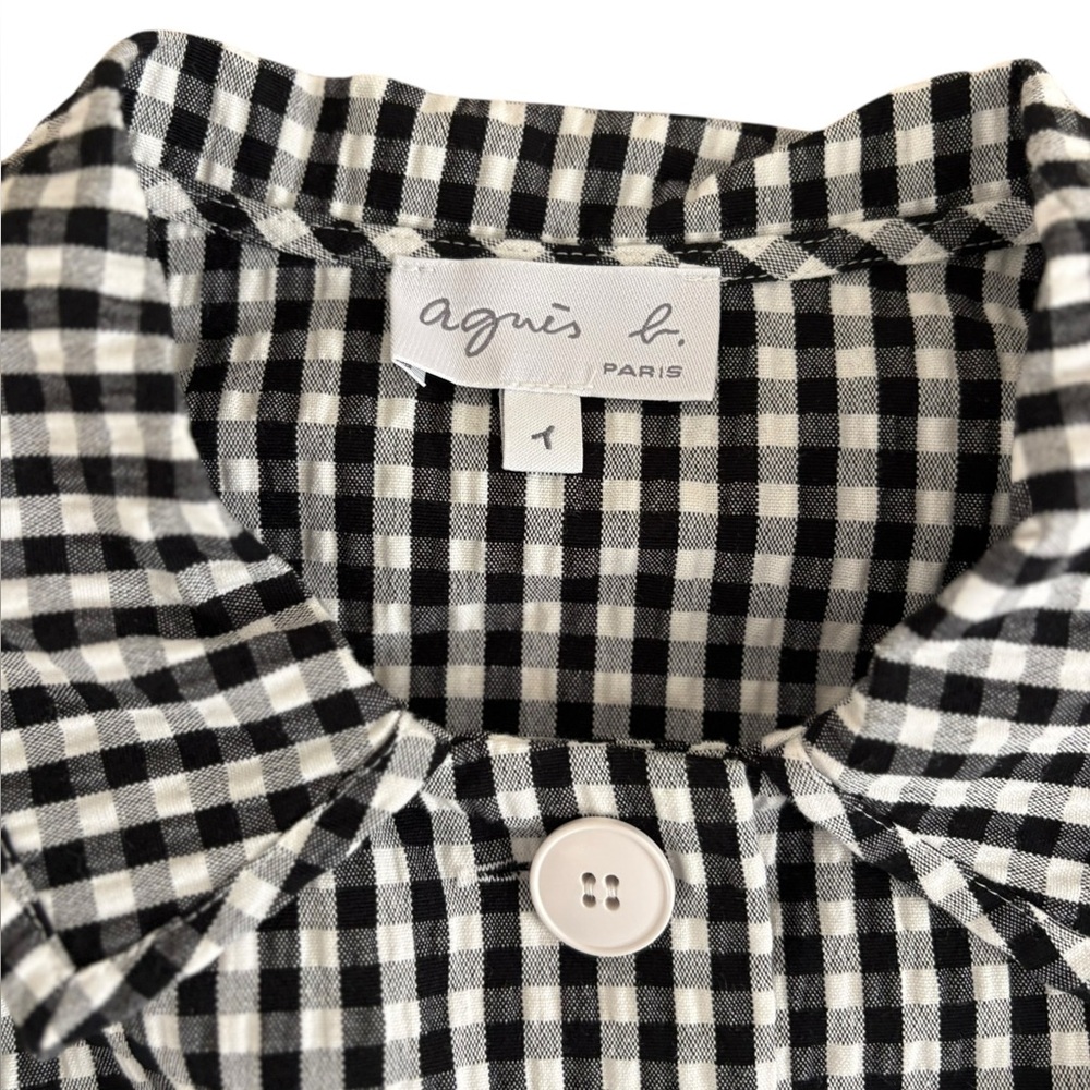 Agnès B. Paris Gingham Button-Up Shirt Black White Size 1/Small - Picture 8 of 14